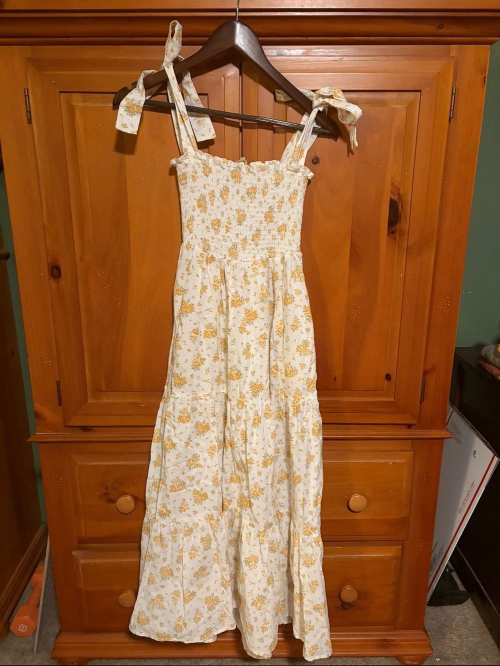 Floral Cream Maxi Dress with Tie Straps